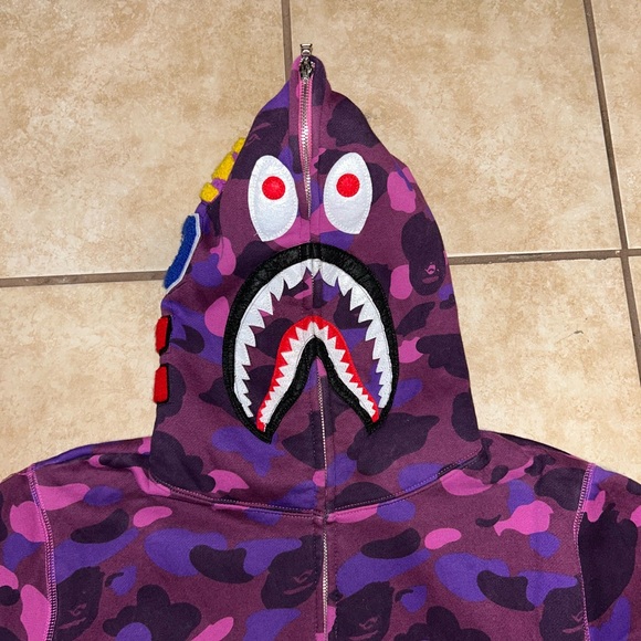 BAPE A BATHING APE PURPLE COLOR CAMO SHARK FULL ZIP HOODIE Men’s Medium - Picture 6 of 14